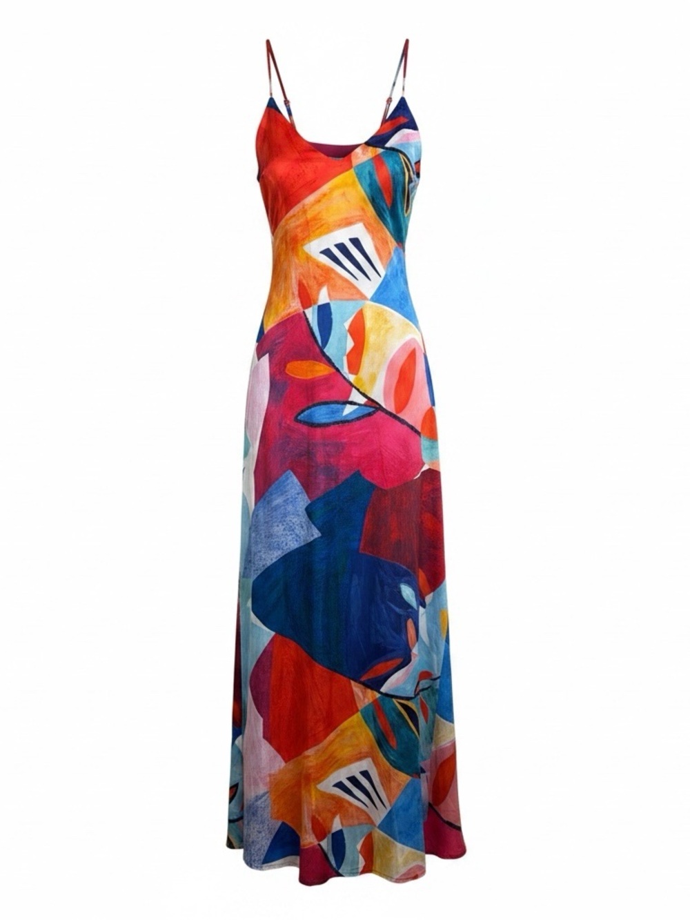 Nicole Miller Multicolor Abstract Print Maxi Dress - Pink, Red, Blue, Yellow